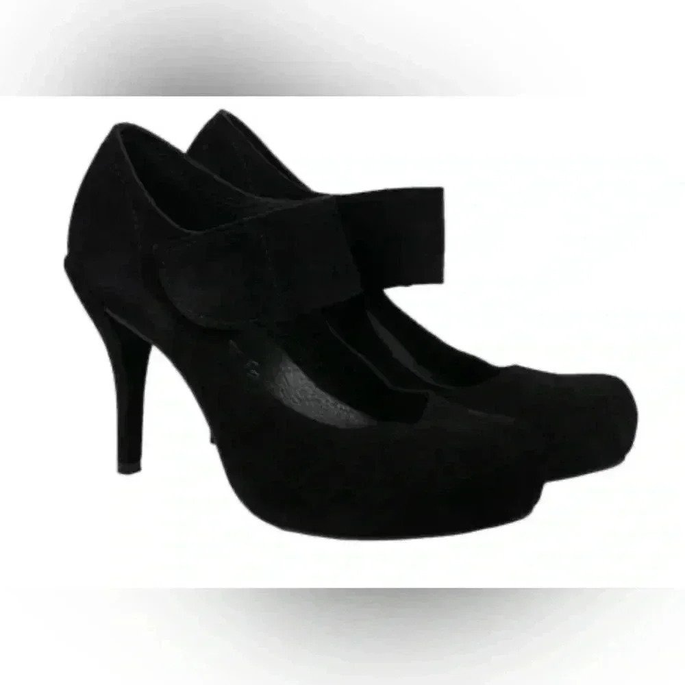 Pedro Garcia Black suede stylish day 2 nite platform Maryjane Velcro heel pump 8